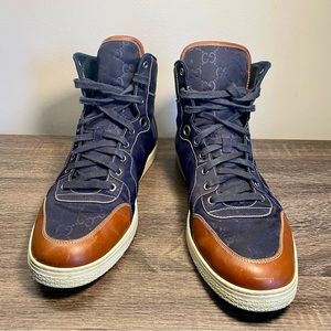 Gucci Guccisima Nylon Leather Men’s High Top Sneakers